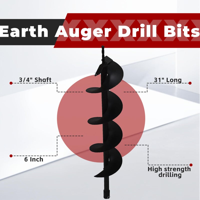 findmall Earth Auger Drill Bits 4" 6" 8" 10" 12" for Gas Powered Post Fence Hole Digger (6inch) Hole Inner Diameter 3/4 Inch - Image 4